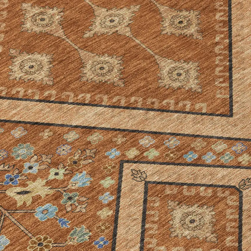 Orange And Copper Medallion Washable Indoor Outdoor Area Rug Photo 8