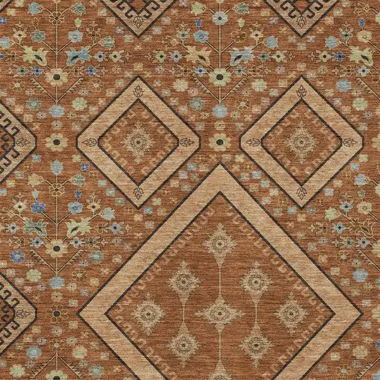 Orange And Copper Medallion Washable Indoor Outdoor Area Rug Photo 2