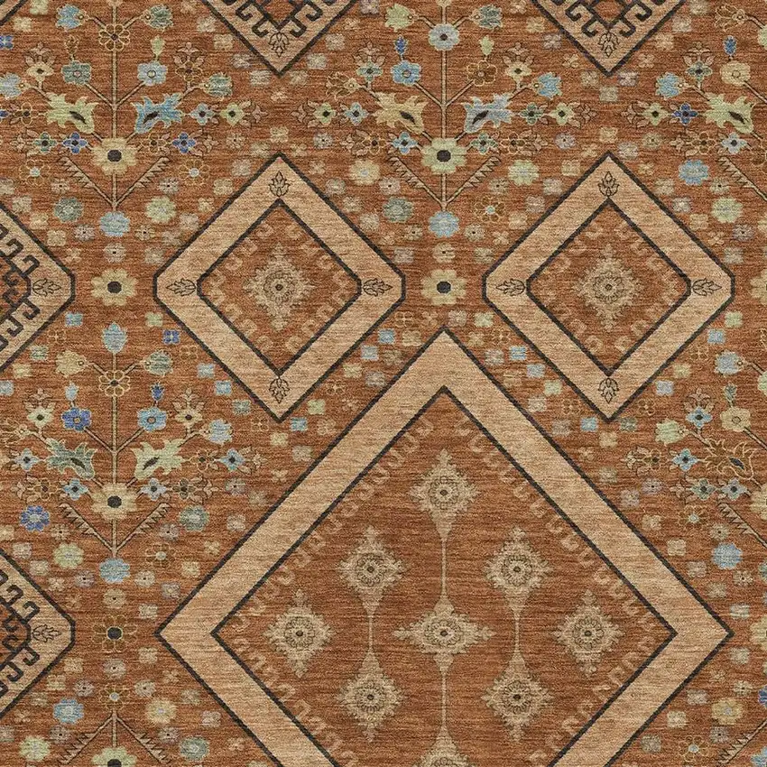 Orange And Copper Medallion Washable Indoor Outdoor Area Rug Photo 2