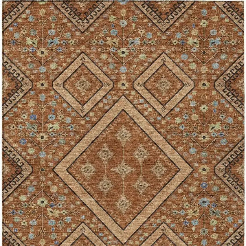 Orange And Copper Medallion Washable Indoor Outdoor Area Rug Photo 3