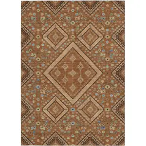 Photo of Orange And Copper Medallion Washable Indoor Outdoor Area Rug