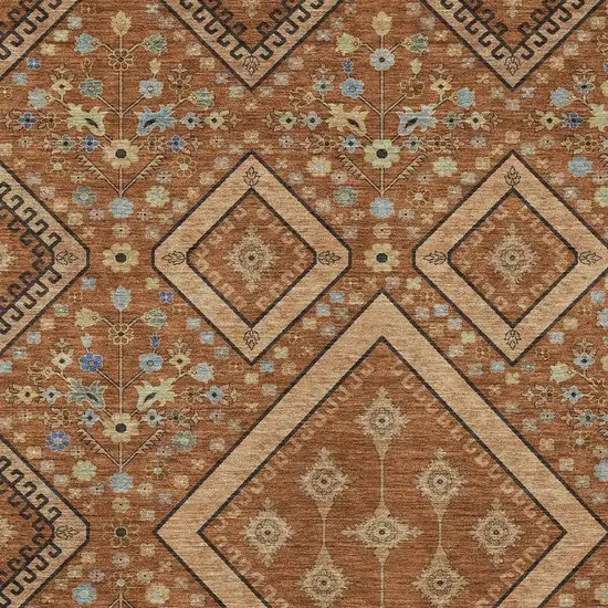 Orange And Copper Medallion Washable Indoor Outdoor Area Rug Photo 2