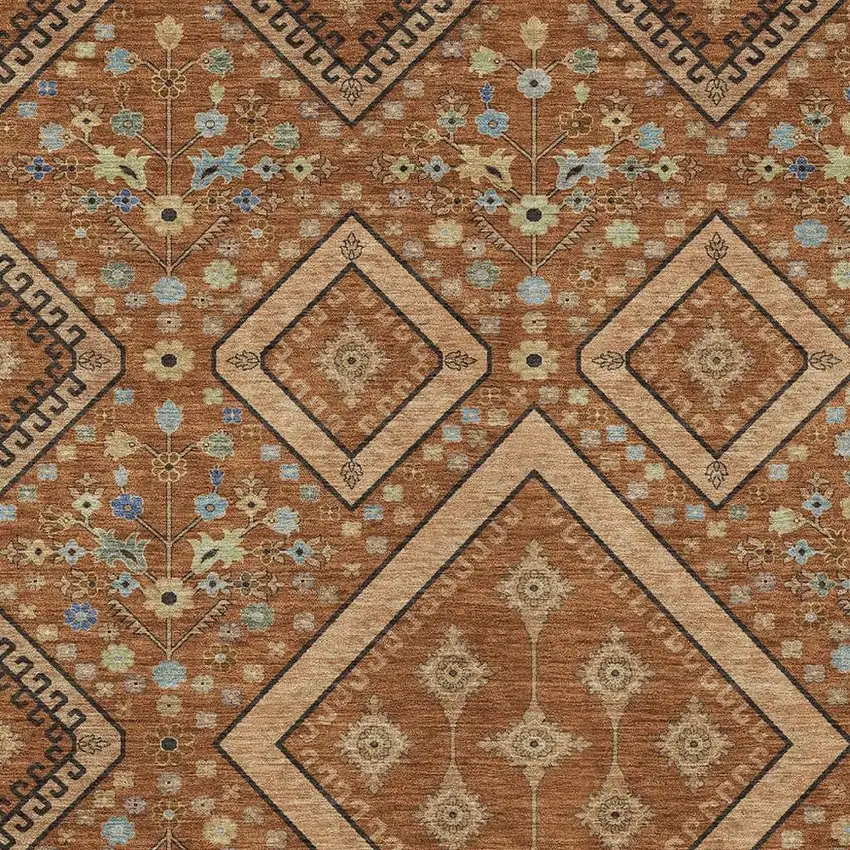Orange And Copper Medallion Washable Indoor Outdoor Area Rug Photo 2