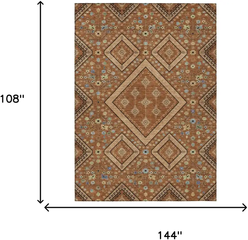 Orange And Copper Medallion Washable Indoor Outdoor Area Rug Photo 8