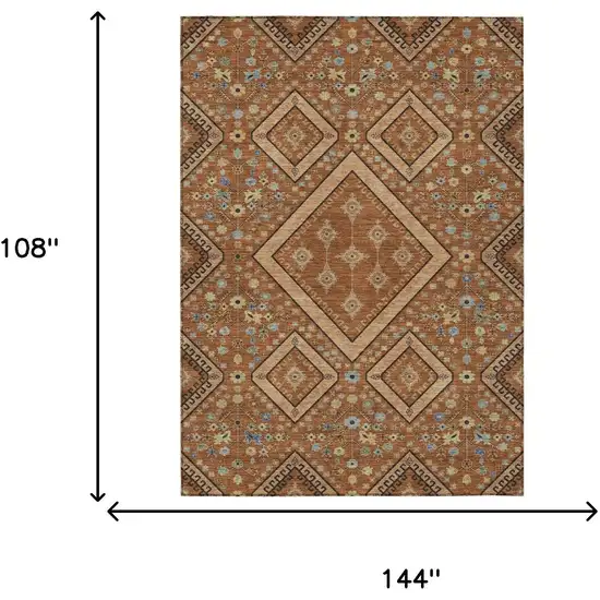 Orange And Copper Medallion Washable Indoor Outdoor Area Rug Photo 8