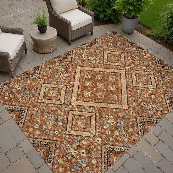 Orange And Copper Medallion Washable Indoor Outdoor Area Rug Photo 6