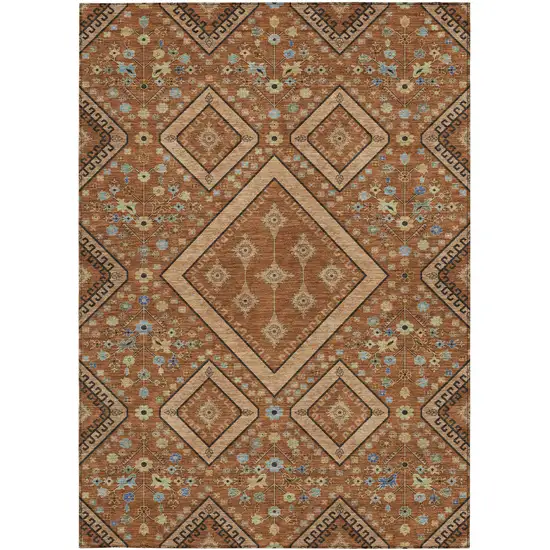 Orange And Copper Medallion Washable Indoor Outdoor Area Rug Photo 2
