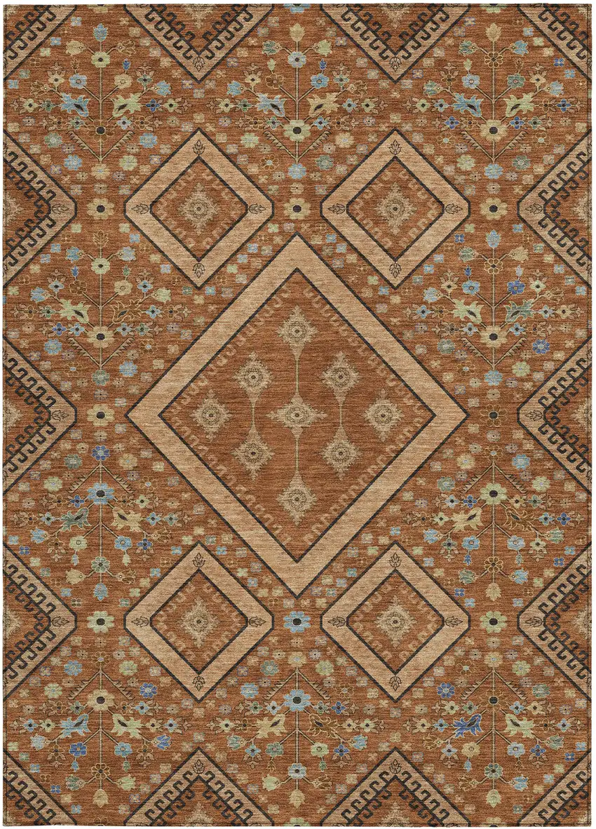 Orange And Copper Medallion Washable Indoor Outdoor Area Rug Photo 2