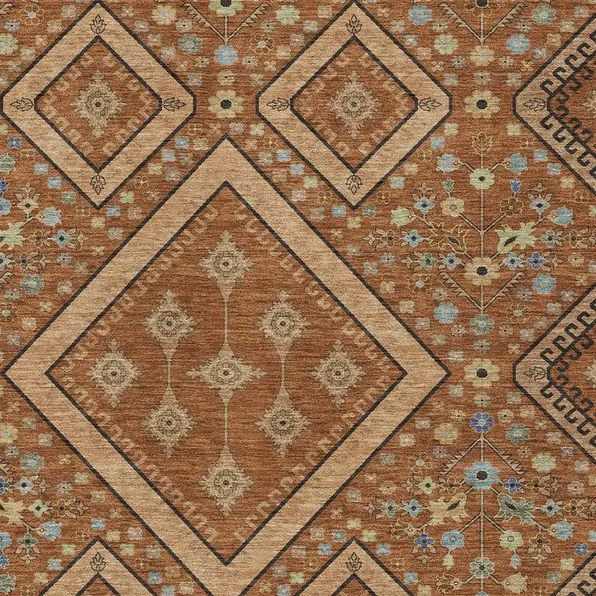 Orange And Copper Medallion Washable Indoor Outdoor Area Rug Photo 2