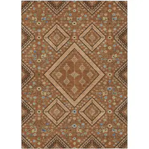 Photo of Orange And Copper Medallion Washable Indoor Outdoor Area Rug