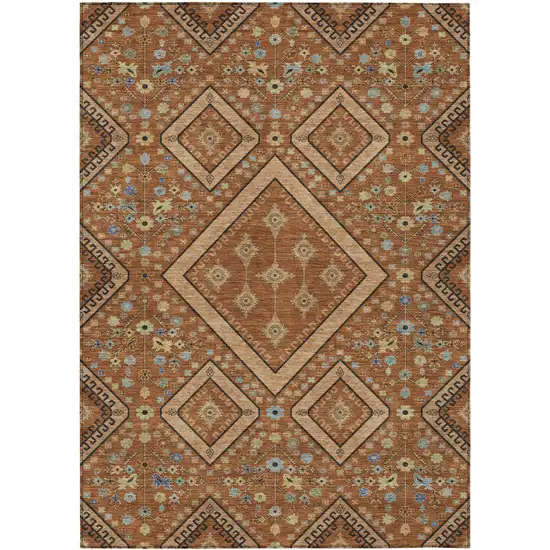Orange And Copper Medallion Washable Indoor Outdoor Area Rug Photo 1