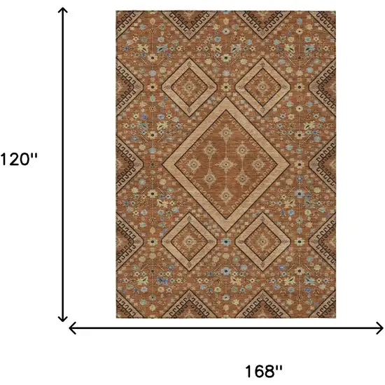 Orange And Copper Medallion Washable Indoor Outdoor Area Rug Photo 9