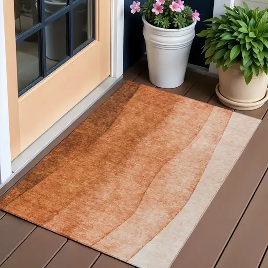 Orange And Copper Ombre Washable Indoor Outdoor Area Rug Photo 1