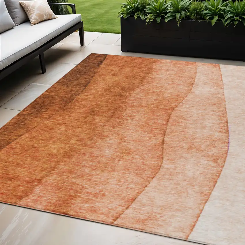 Orange And Copper Ombre Washable Indoor Outdoor Area Rug Photo 1