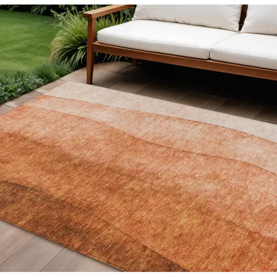 Orange And Copper Ombre Washable Indoor Outdoor Area Rug Photo 1