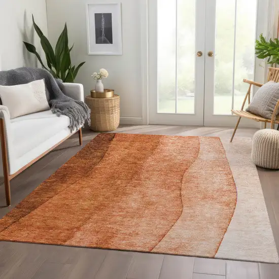Orange And Copper Ombre Washable Indoor Outdoor Area Rug Photo 6