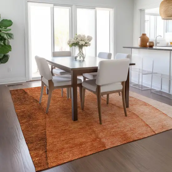 Orange And Copper Ombre Washable Indoor Outdoor Area Rug Photo 7