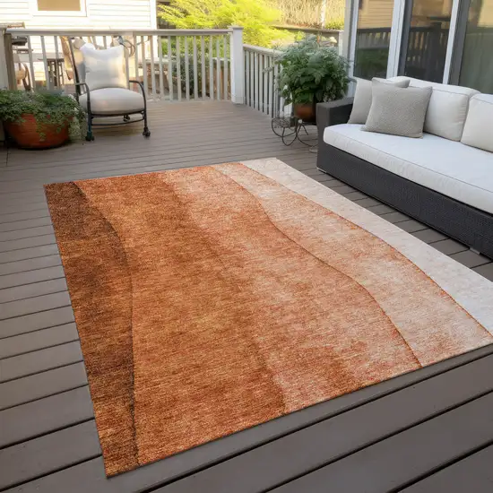 Orange And Copper Ombre Washable Indoor Outdoor Area Rug Photo 5