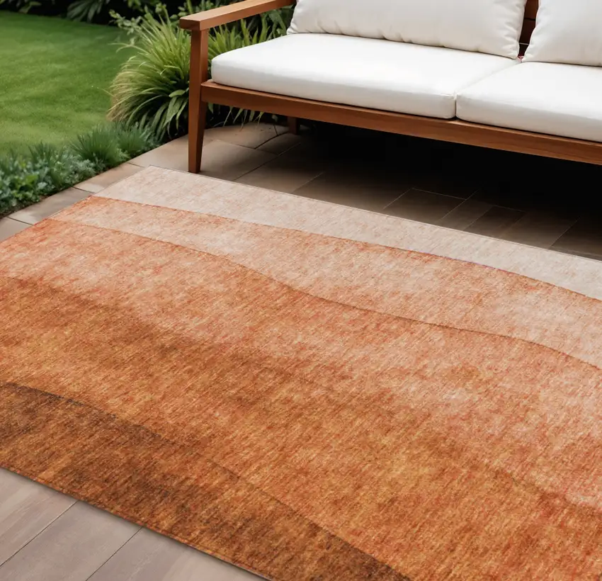 Orange And Copper Ombre Washable Indoor Outdoor Area Rug Photo 1
