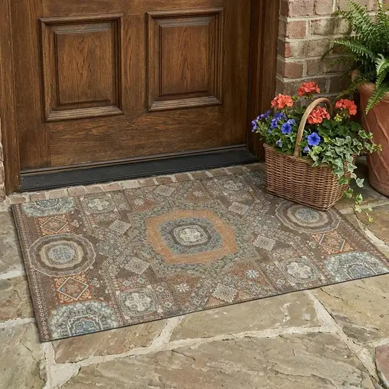 Orange And Copper Oriental Washable Indoor Outdoor Area Rug Photo 1