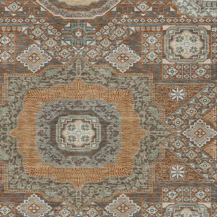 Orange And Copper Oriental Washable Indoor Outdoor Area Rug Photo 3