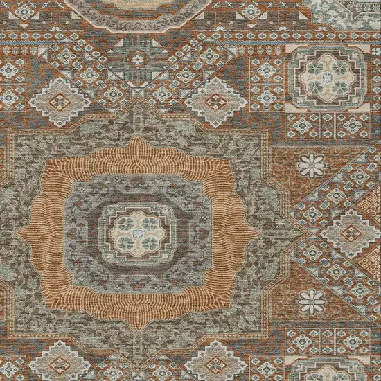 Orange And Copper Oriental Washable Indoor Outdoor Area Rug Photo 3