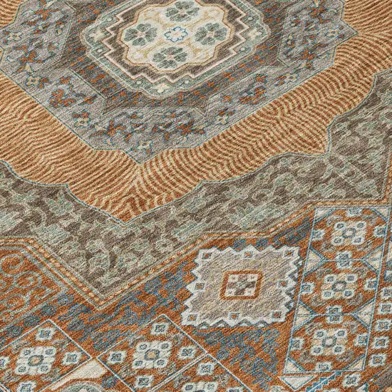 Orange And Copper Oriental Washable Indoor Outdoor Area Rug Photo 6