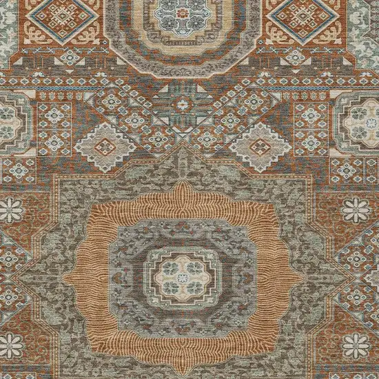 Orange And Copper Oriental Washable Indoor Outdoor Area Rug Photo 3