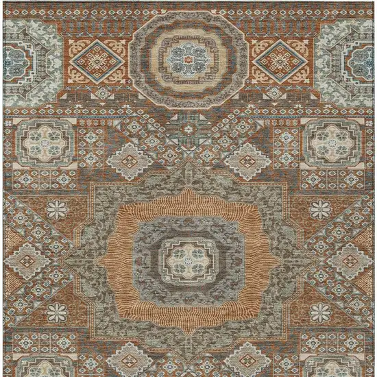 Orange And Copper Oriental Washable Indoor Outdoor Area Rug Photo 4