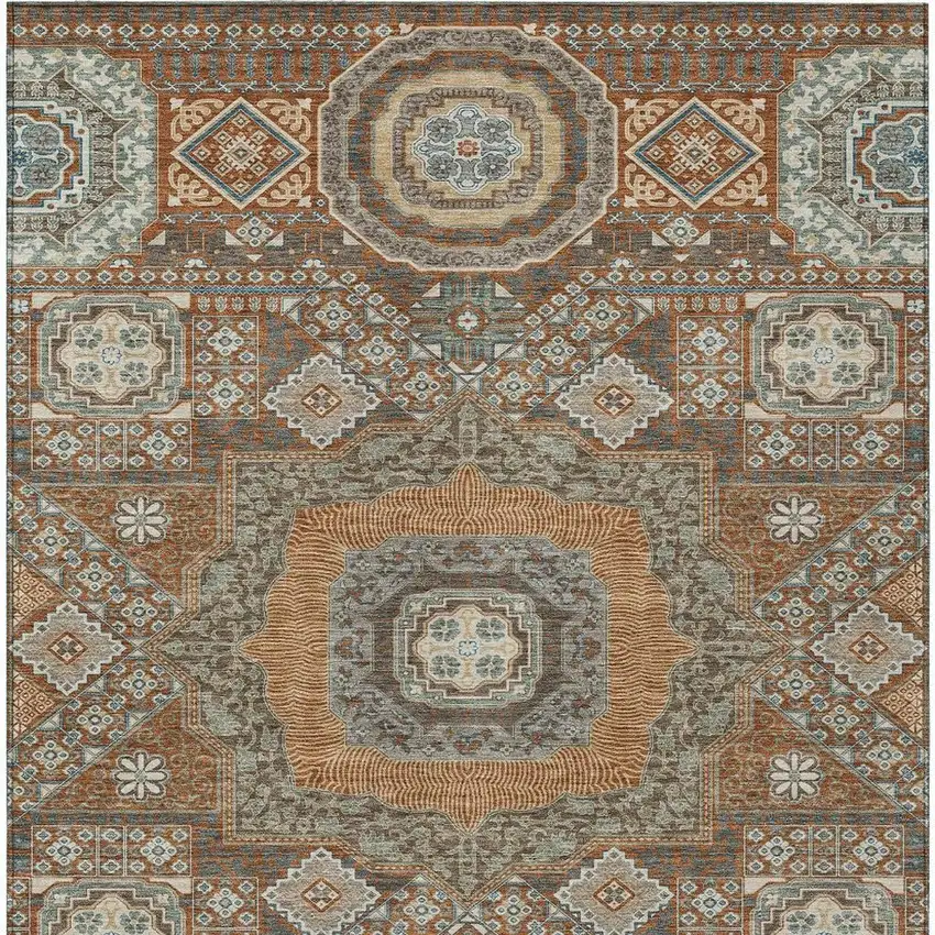 Orange And Copper Oriental Washable Indoor Outdoor Area Rug Photo 4