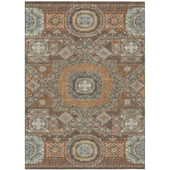 Orange And Copper Oriental Washable Indoor Outdoor Area Rug Photo 2
