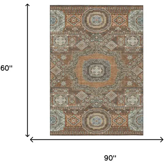 Orange And Copper Oriental Washable Indoor Outdoor Area Rug Photo 7
