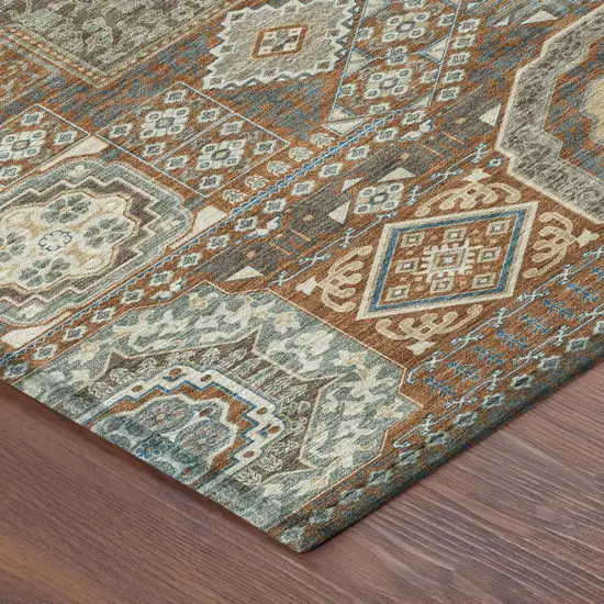 Orange And Copper Oriental Washable Indoor Outdoor Area Rug Photo 5