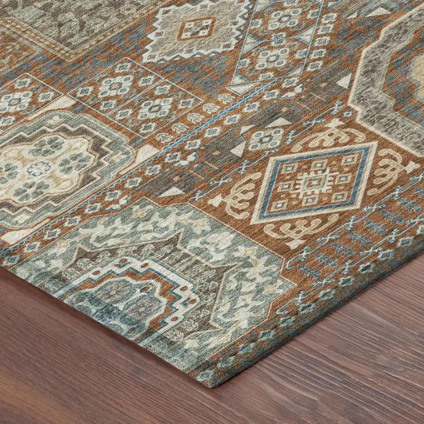 Orange And Copper Oriental Washable Indoor Outdoor Area Rug Photo 5