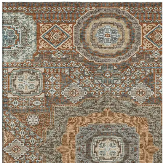 Orange And Copper Oriental Washable Indoor Outdoor Area Rug Photo 3