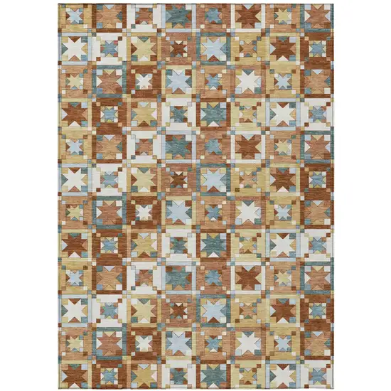 Orange And Copper Patchwork Washable Indoor Outdoor Area Rug Photo 2
