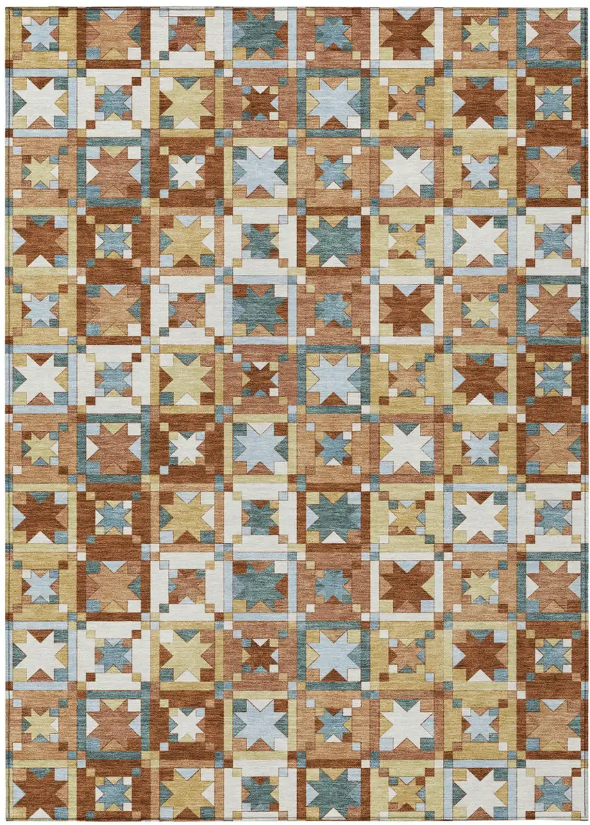 Orange And Copper Patchwork Washable Indoor Outdoor Area Rug Photo 2