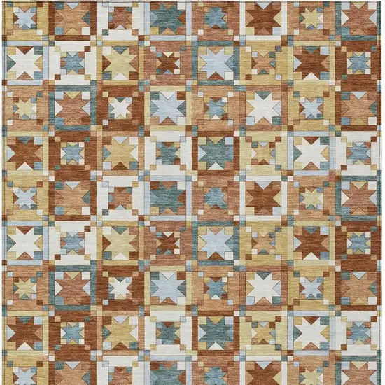 Orange And Copper Patchwork Washable Indoor Outdoor Area Rug Photo 4