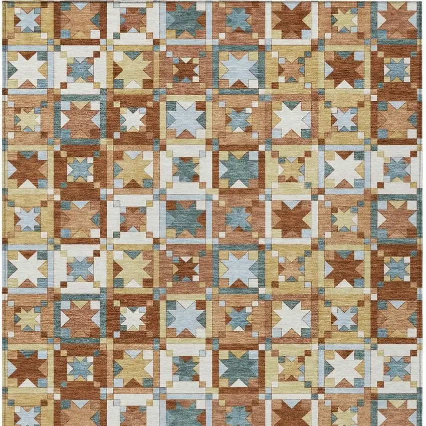 Orange And Copper Patchwork Washable Indoor Outdoor Area Rug Photo 4