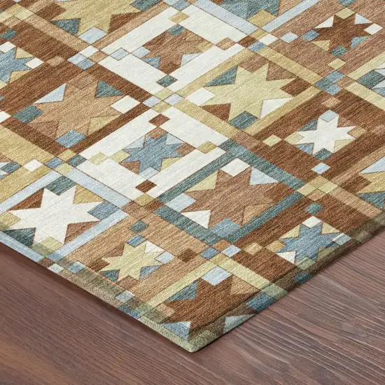 Orange And Copper Patchwork Washable Indoor Outdoor Area Rug Photo 5
