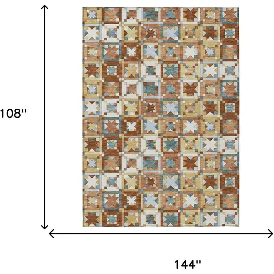 Orange And Copper Patchwork Washable Indoor Outdoor Area Rug Photo 7