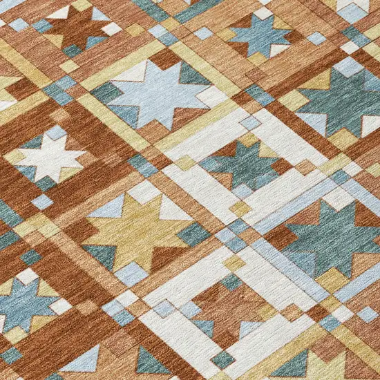 Orange And Copper Patchwork Washable Indoor Outdoor Area Rug Photo 6