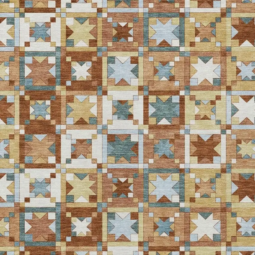 Orange And Copper Patchwork Washable Indoor Outdoor Area Rug Photo 3