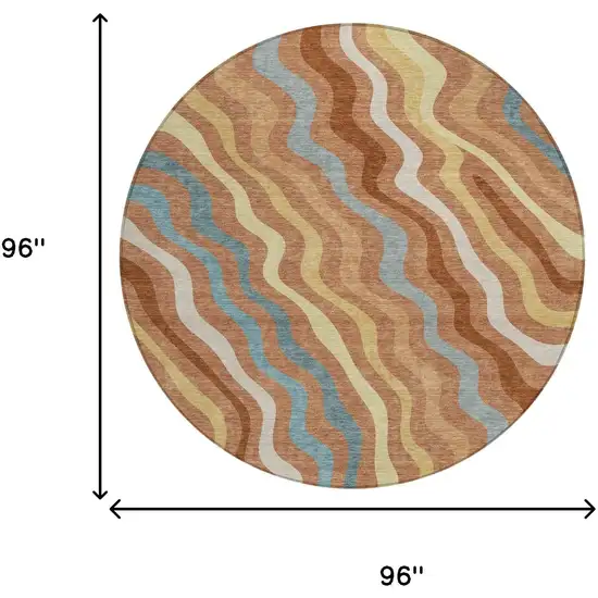 Orange And Copper Round Abstract Washable Indoor Outdoor Area Rug Photo 6