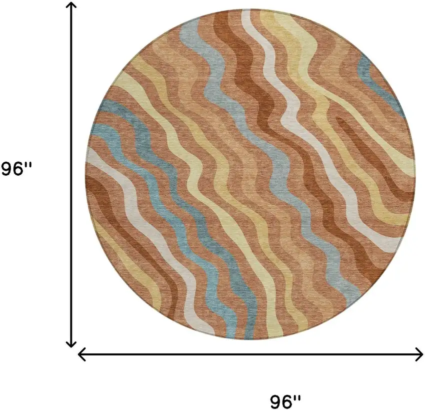 Orange And Copper Round Abstract Washable Indoor Outdoor Area Rug Photo 6