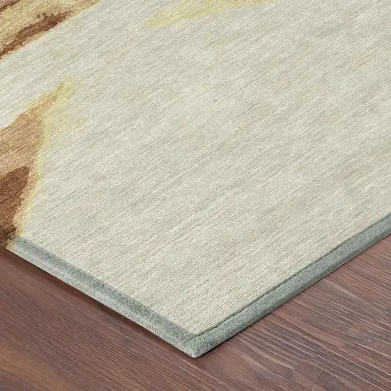 Orange And Copper Round Abstract Washable Indoor Outdoor Area Rug Photo 4