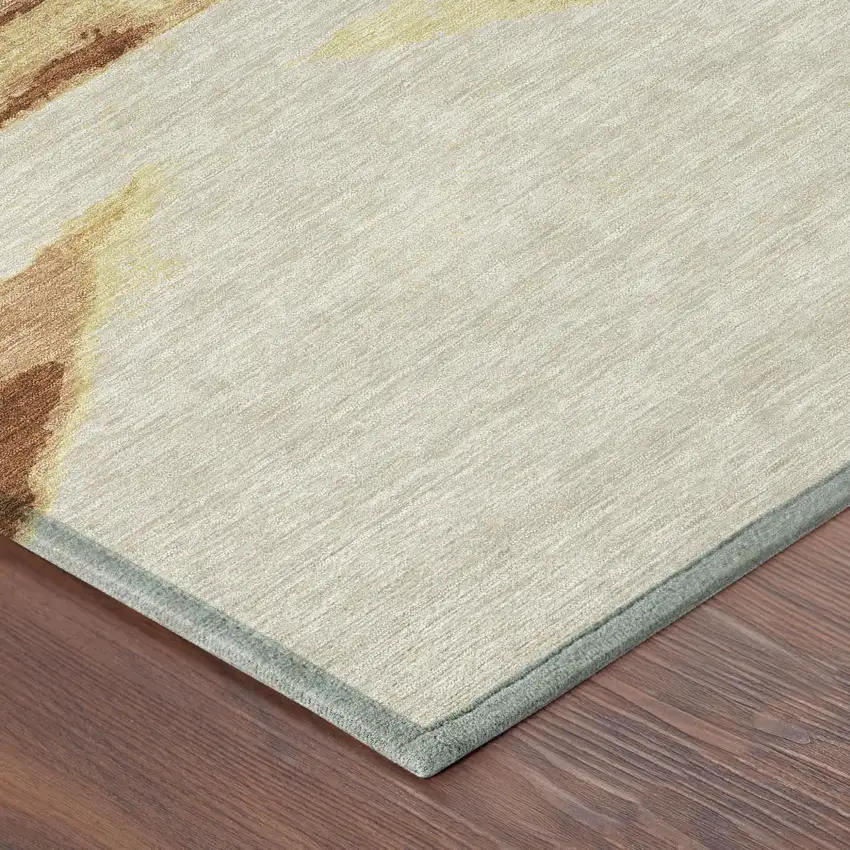Orange And Copper Round Abstract Washable Indoor Outdoor Area Rug Photo 4
