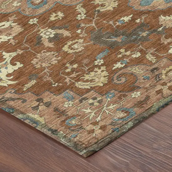 Orange And Copper Round Floral Medallion Washable Indoor Outdoor Area Rug Photo 4