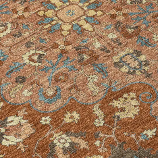 Orange And Copper Round Floral Medallion Washable Indoor Outdoor Area Rug Photo 5