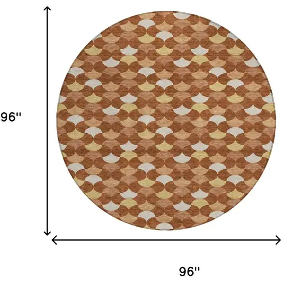Orange And Copper Round Geometric Washable Indoor Outdoor Area Rug Photo 6
